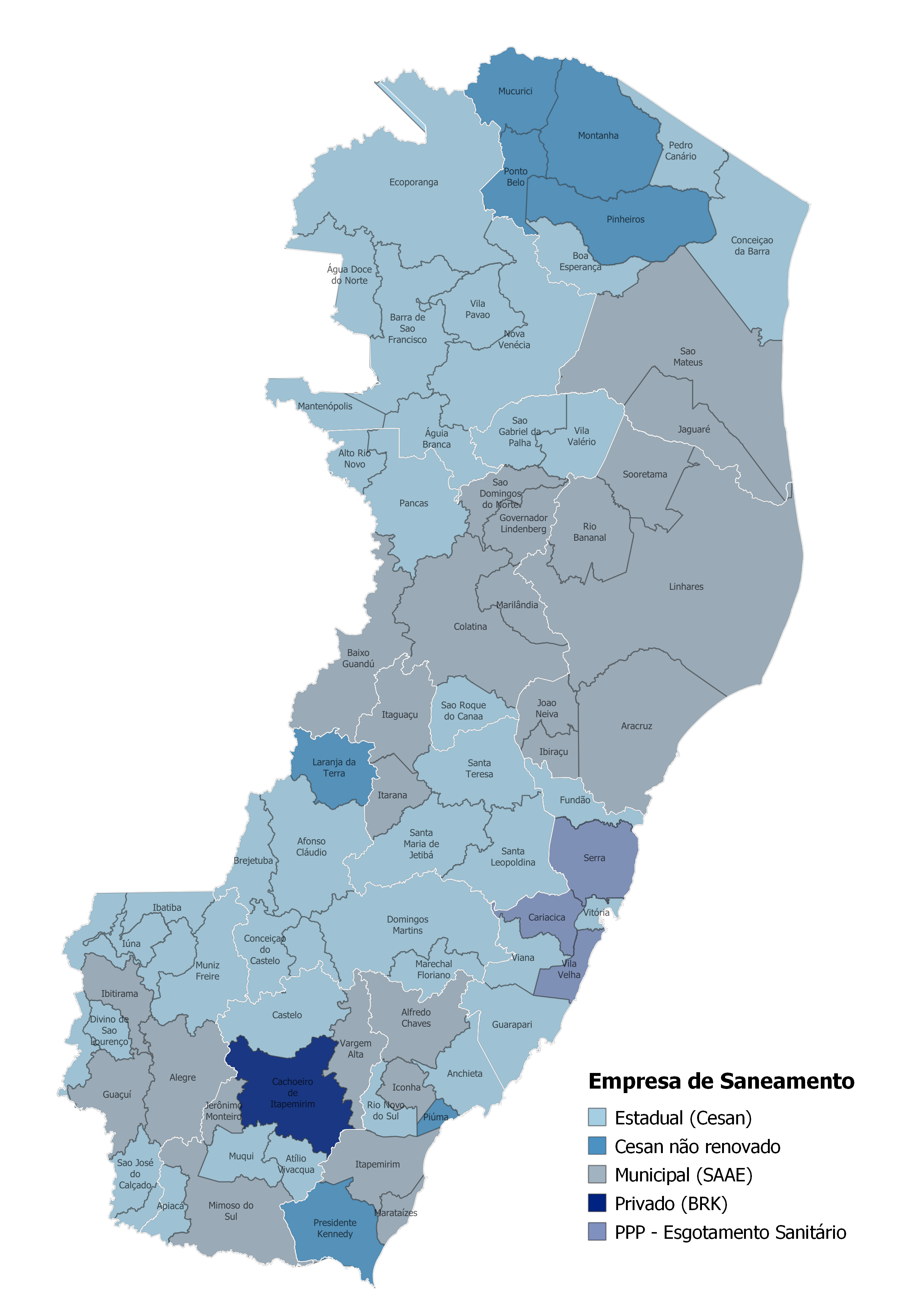 Mapa 1 – Operadores de saneamento básico no Espírito Santo